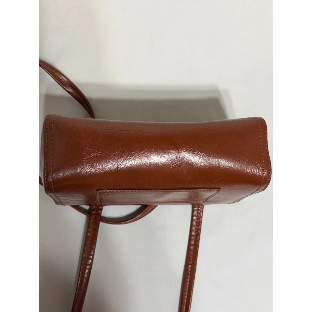 Kimchi Blue Brown Faux Leather Bow Shoulder Bag Glossy Baguette Purse Urban Outf